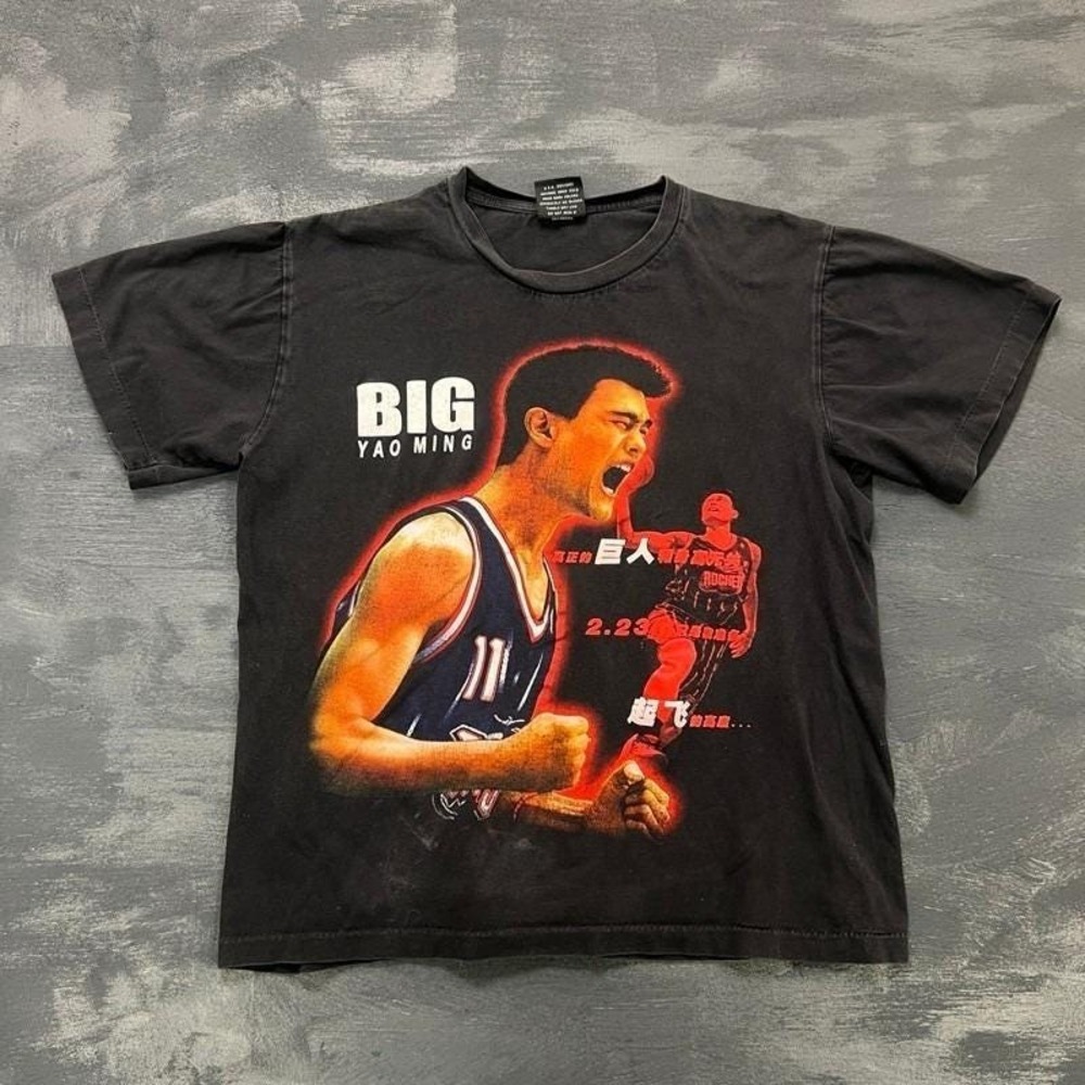 Vintage Yao Ming Shirt Mens Medium Black 2000s NBA USA Single Stitch Rap Tee